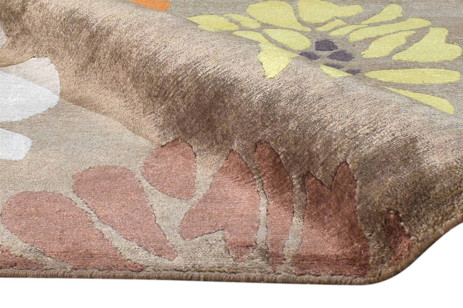 Brown Silk Rug 6' X 9' Modern Hand Knotted French Floral Room Size Carpet   7865095225493