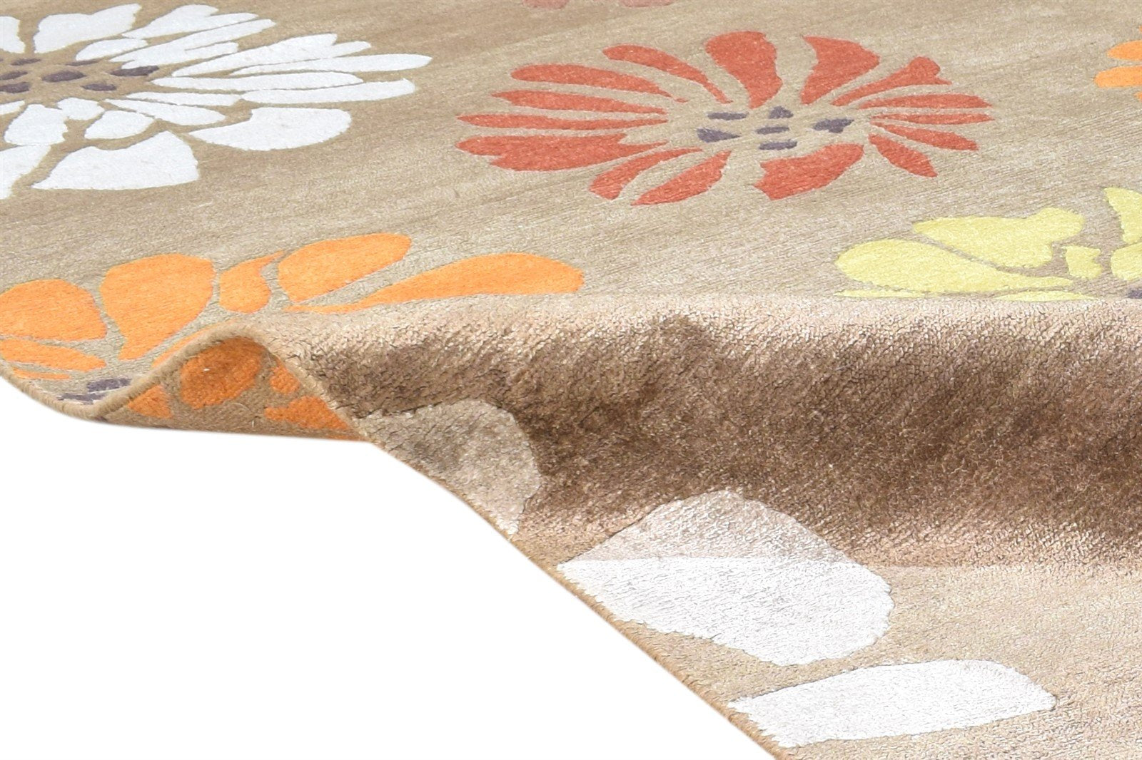 Brown Silk Rug 6' X 9' Modern Hand Knotted French Floral Room Size Carpet   7865095225493