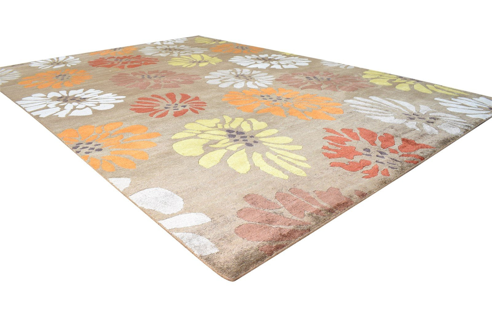 Brown Silk Rug 6' X 9' Modern Hand Knotted French Floral Room Size Carpet   7865095225493