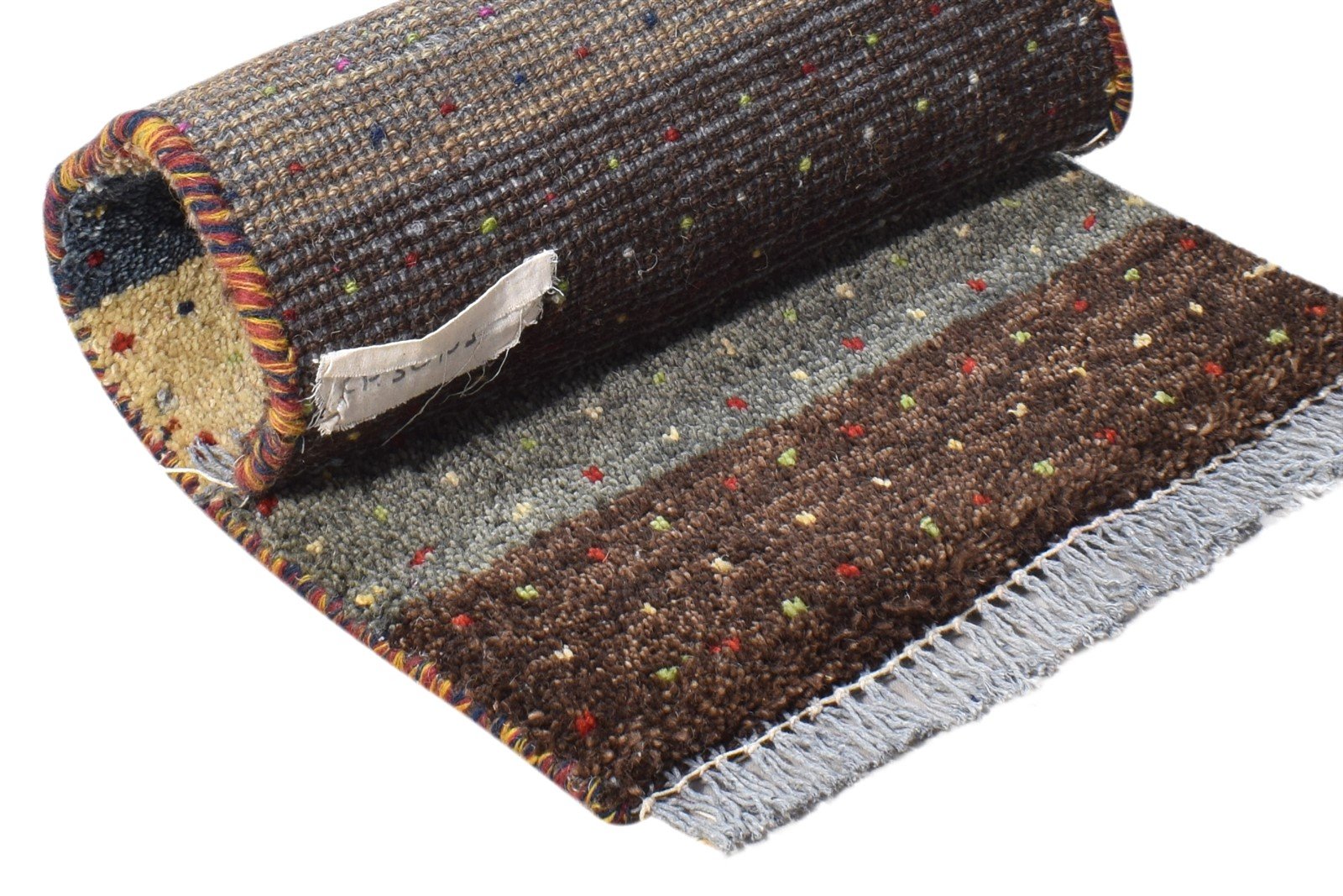 Brown Wool Rug 1' X 2' Southwestern Hand Knotted Gabbeh Striped Small Carpet   7865082478741