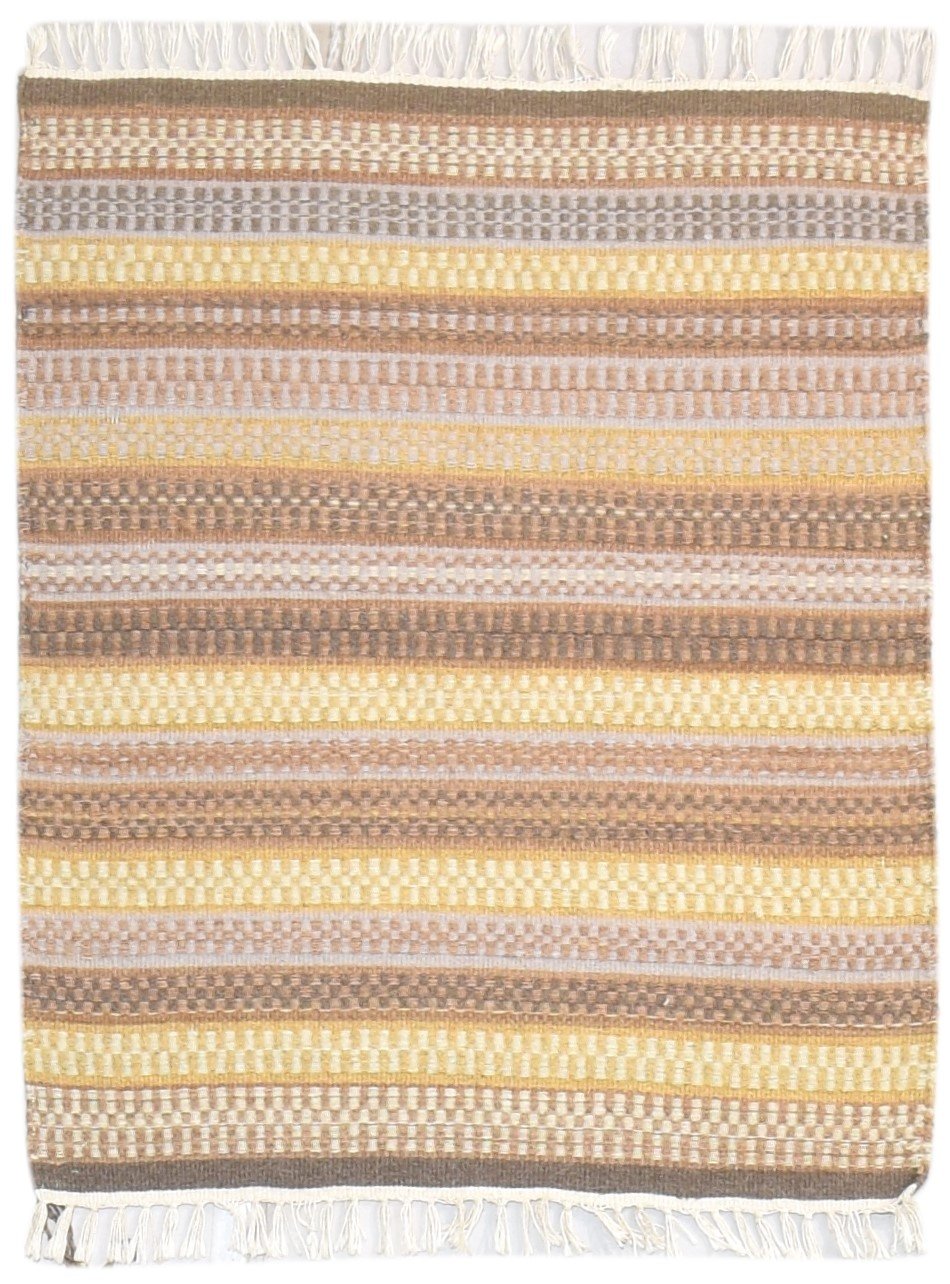 Brown Wool Rug 3' X 3' Southwestern Dhurrie Gabbeh Striped Small Carpet   7865072091285