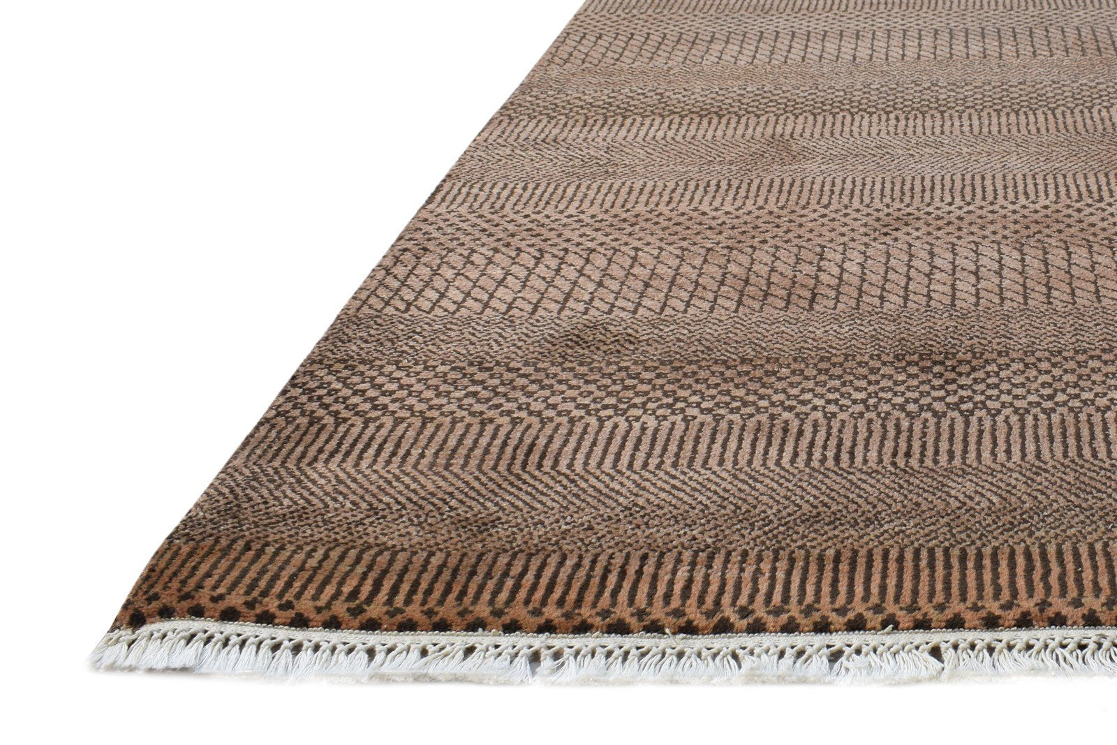 Brown Wool Rug 4' X 6' Modern Hand Knotted Agra Grass Trellis Room Size Carpet   7865148440725