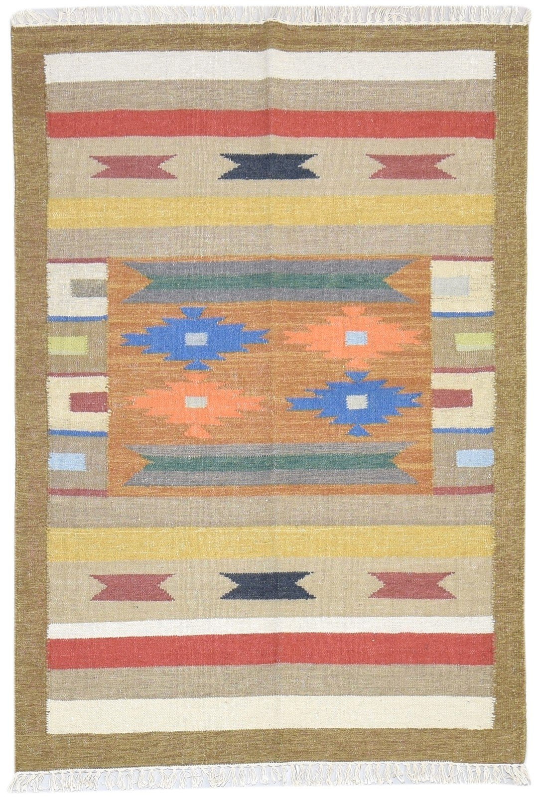 Brown Wool Rug 4' X 6' Persian Dhurrie Oriental Tribal Room Size Carpet   7864349982869