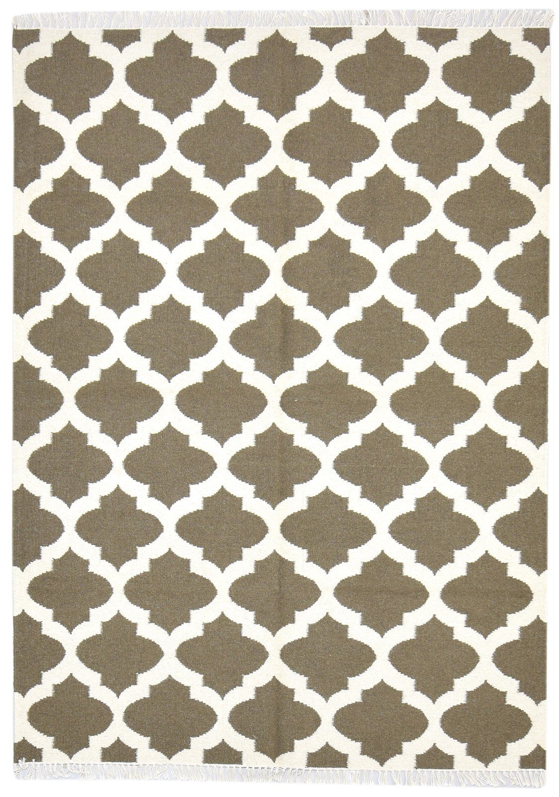 Halley Brown Wool Rug 5' X 7' Modern Dhurrie Moroccan Trellis   7864378294421