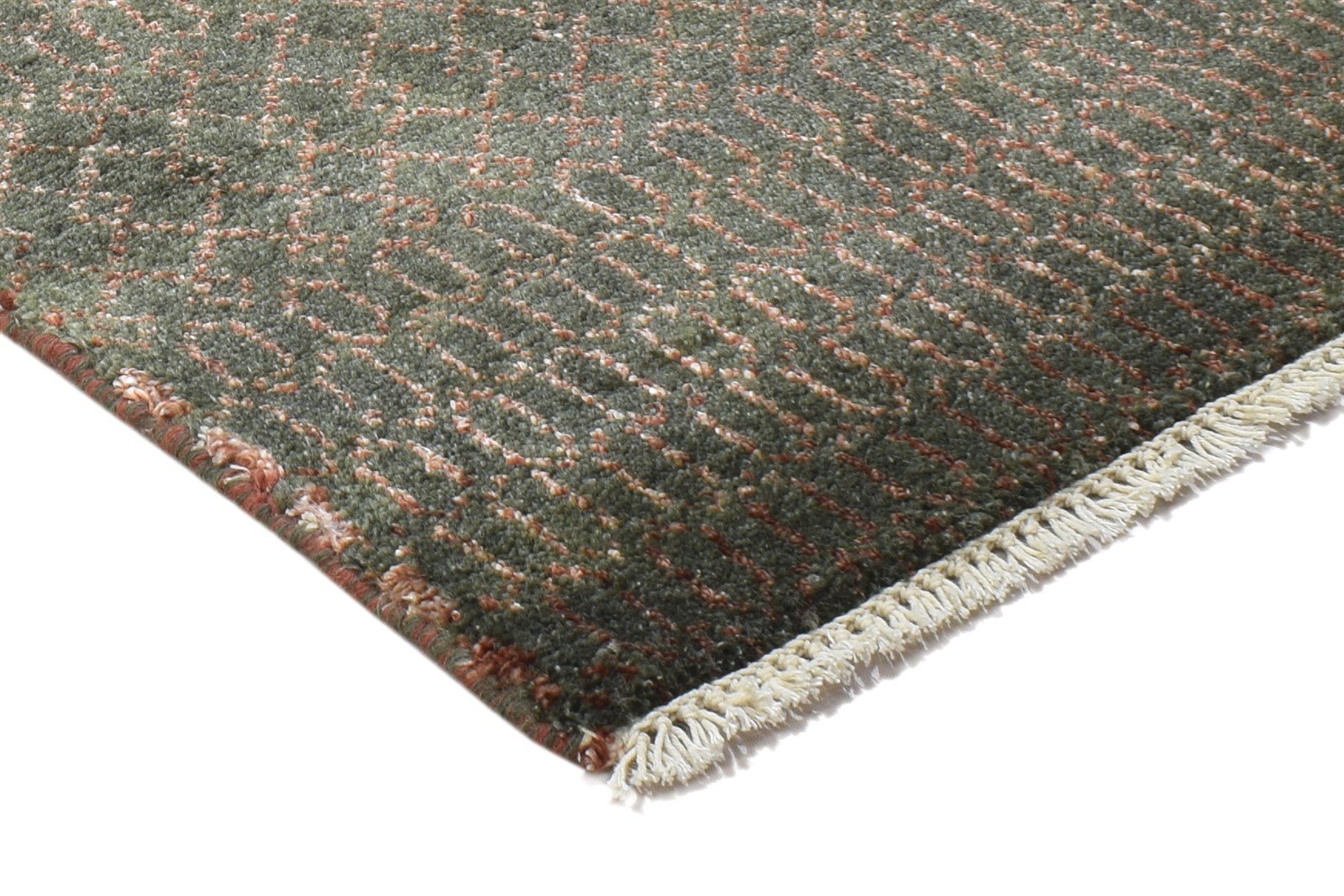 Brown Wool / Silk Rug 2X3 Modern Hand Knotted Scandinavian Grass Trellis Small   7864197021845