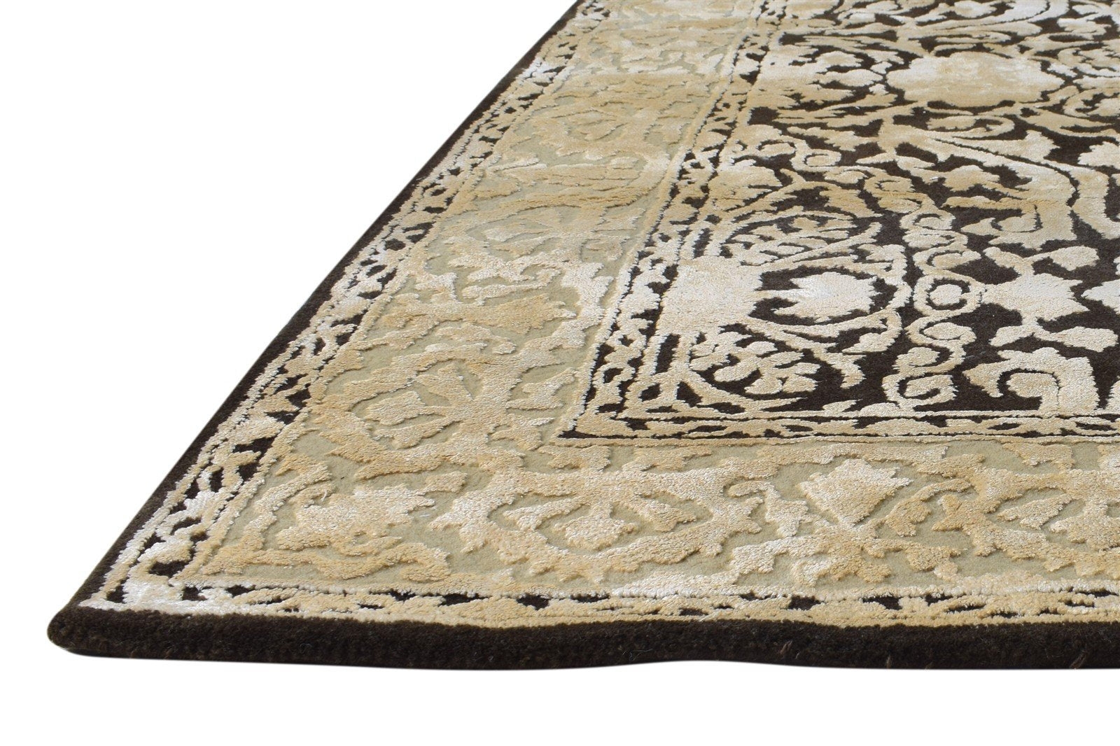 Brown Wool / Silk Rug 4X6 Persien Hand Tufted Mughal Oriental Room Size Carpet   7865109643413