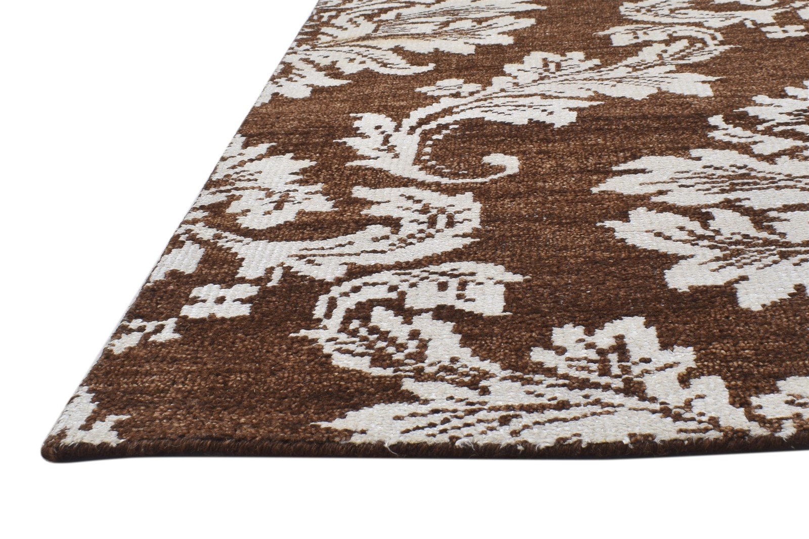 Brown Wool / Silk Rug 5X8 Modern Hand Knotted Indian Damask Room Size Carpet   7864112709781