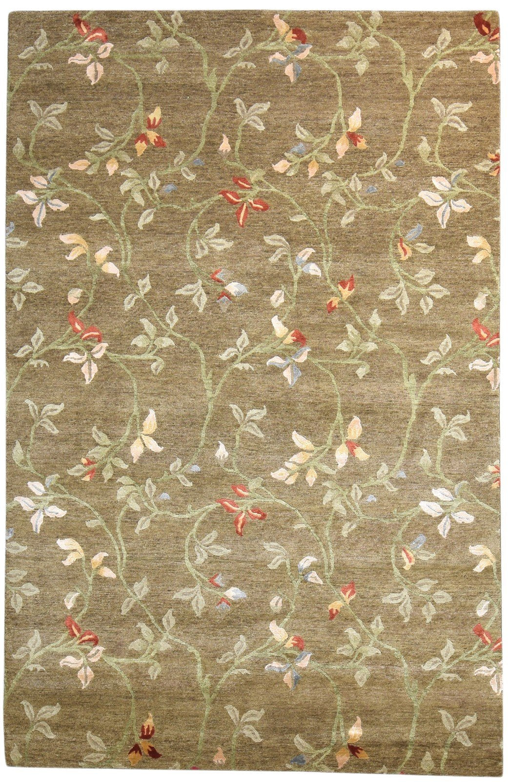 Brown Wool / Silk Rug 6X9 Modern Hand Knotted French Floral Room Size Carpet   7865094733973