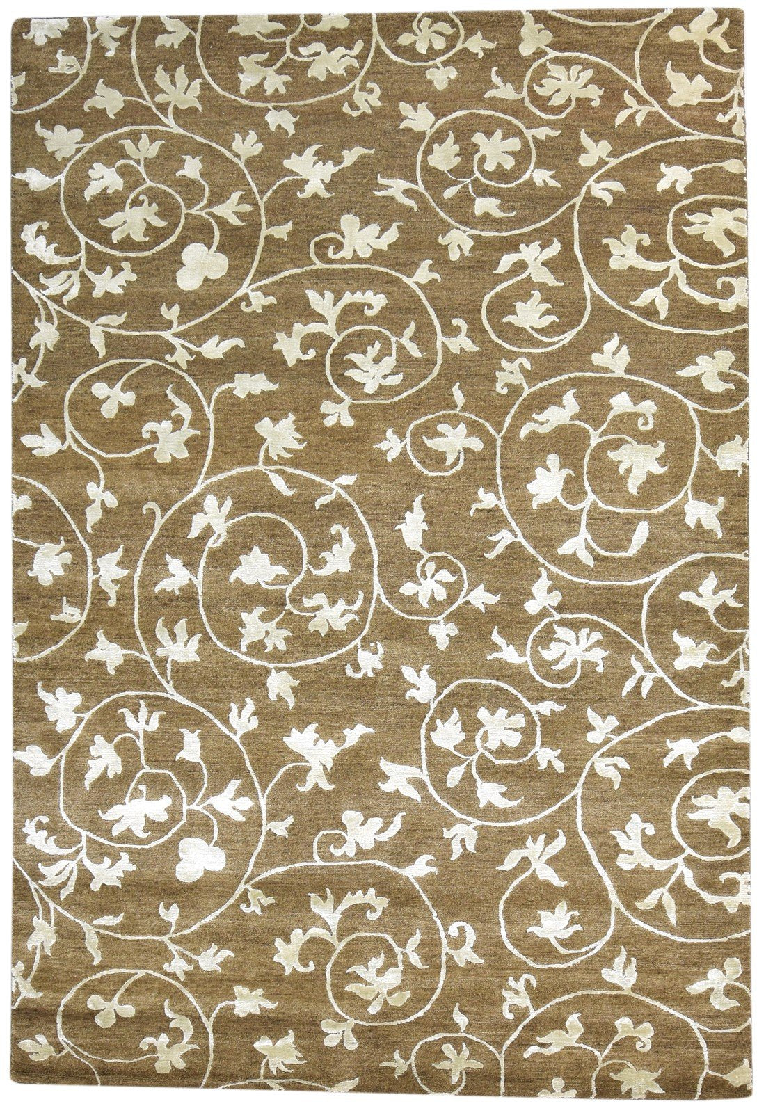 Brown Wool / Silk Rug 6X9 Modern Hand Knotted French Floral Room Size Carpet   7865069928597