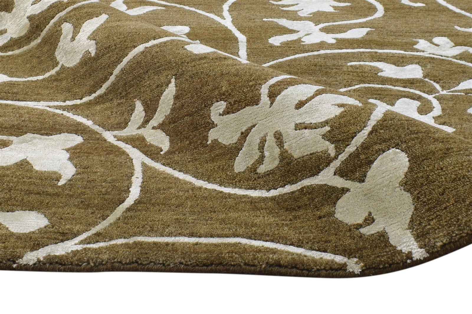 Brown Wool / Silk Rug 6X9 Modern Hand Knotted French Floral Room Size Carpet   7865069928597