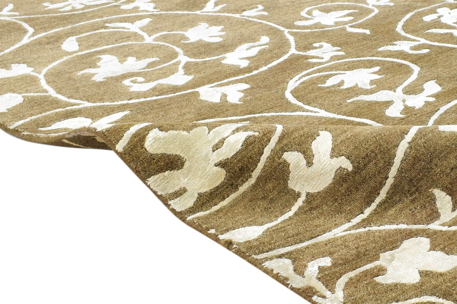 Brown Wool / Silk Rug 6X9 Modern Hand Knotted French Floral Room Size Carpet   7865069928597