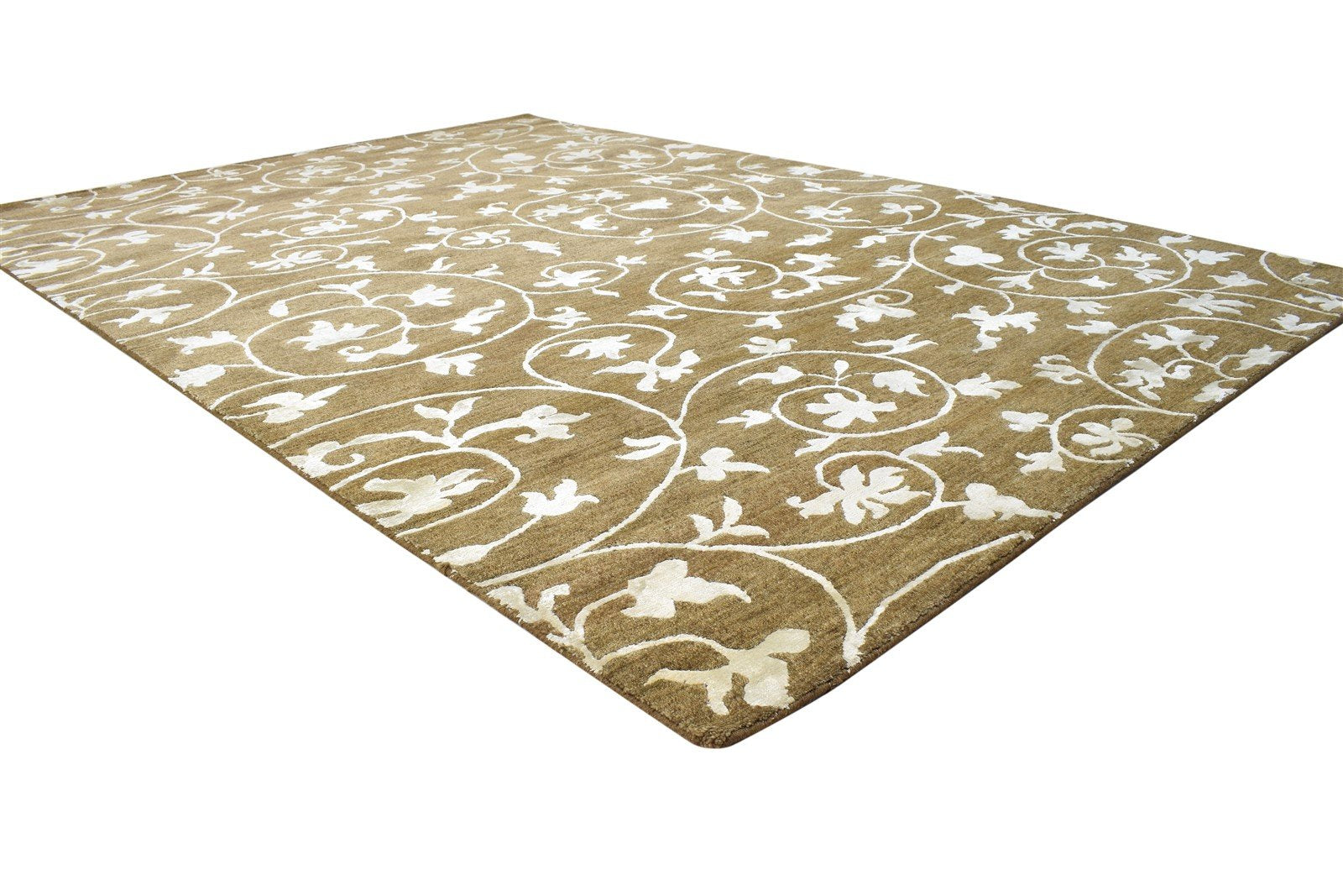 Brown Wool / Silk Rug 6X9 Modern Hand Knotted French Floral Room Size Carpet   7865069928597
