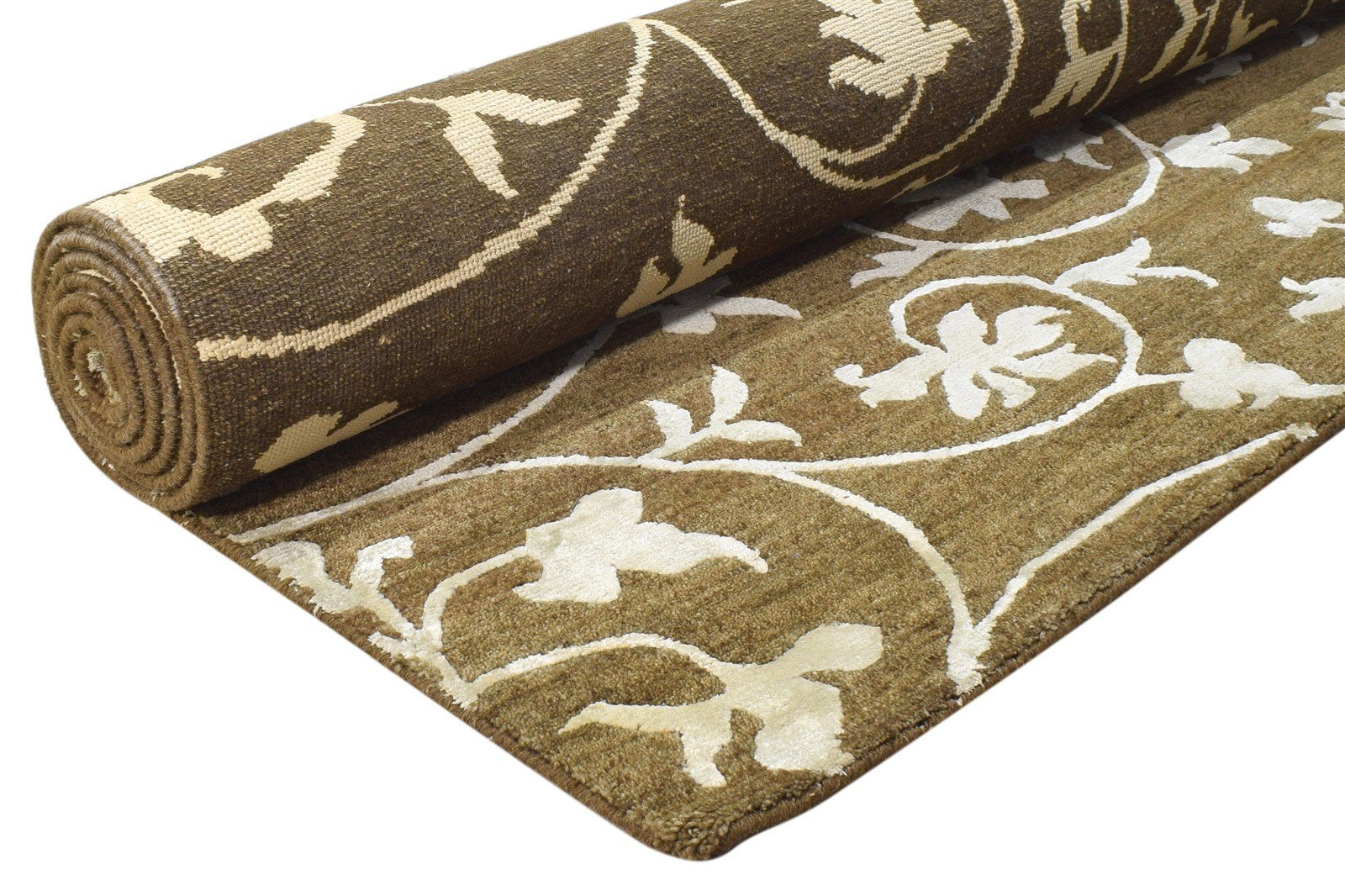 Brown Wool / Silk Rug 6X9 Modern Hand Knotted French Floral Room Size Carpet   7865069928597