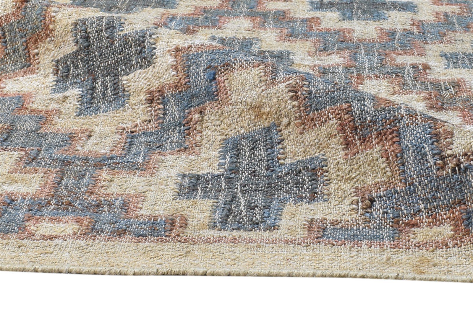 Camile Beige Jute Rug 4' X 6' Modern Dhurrie Moroccan Geometric   7865076121749