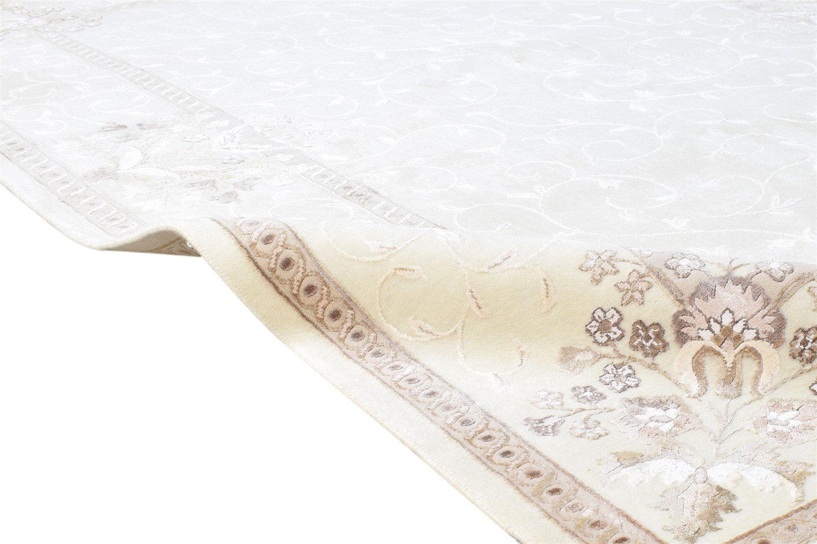 Candace 6X8 Rug Wool / Silk Cream Persien Hand Knotted Abbuson Oriental   7865125929109