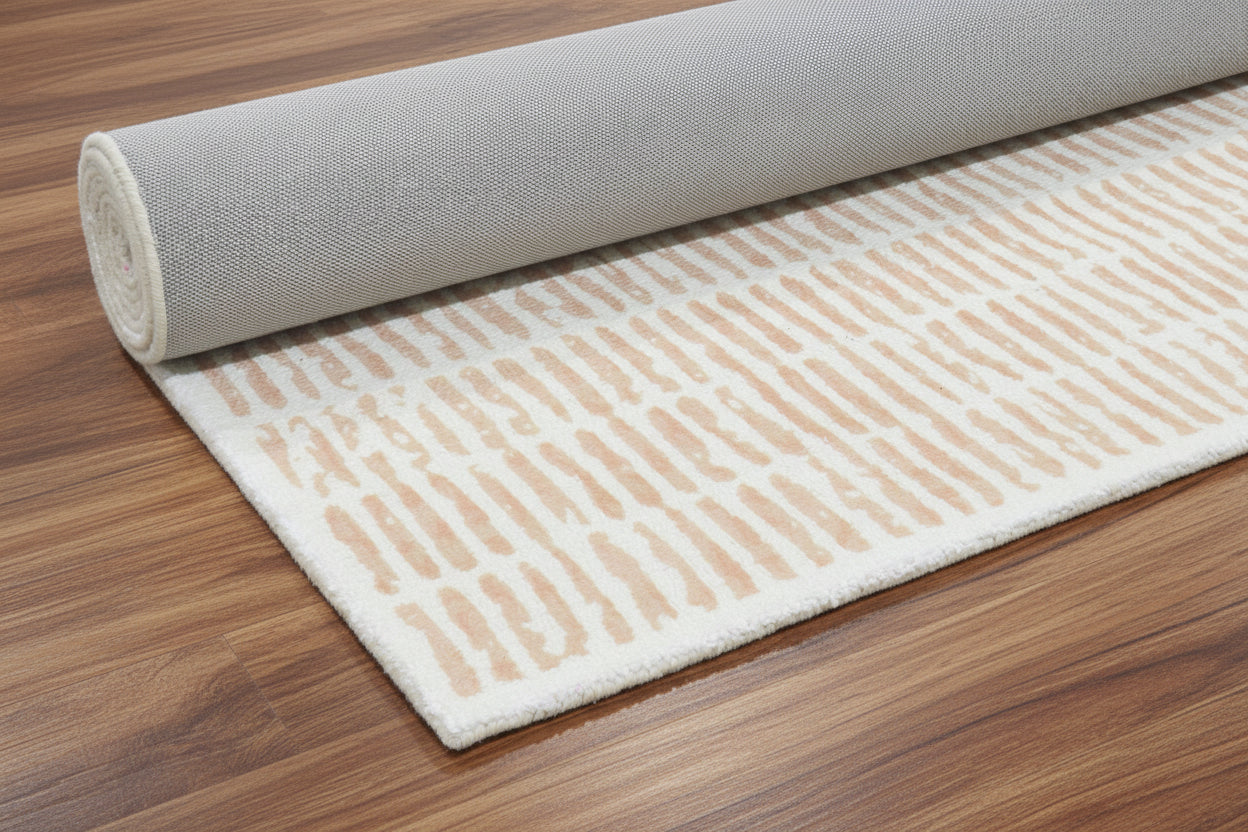 Capitola Handmade Beige Nursery Soft Rug | Modern Abstract Linear Grids Checks Area Rug   9121444888725