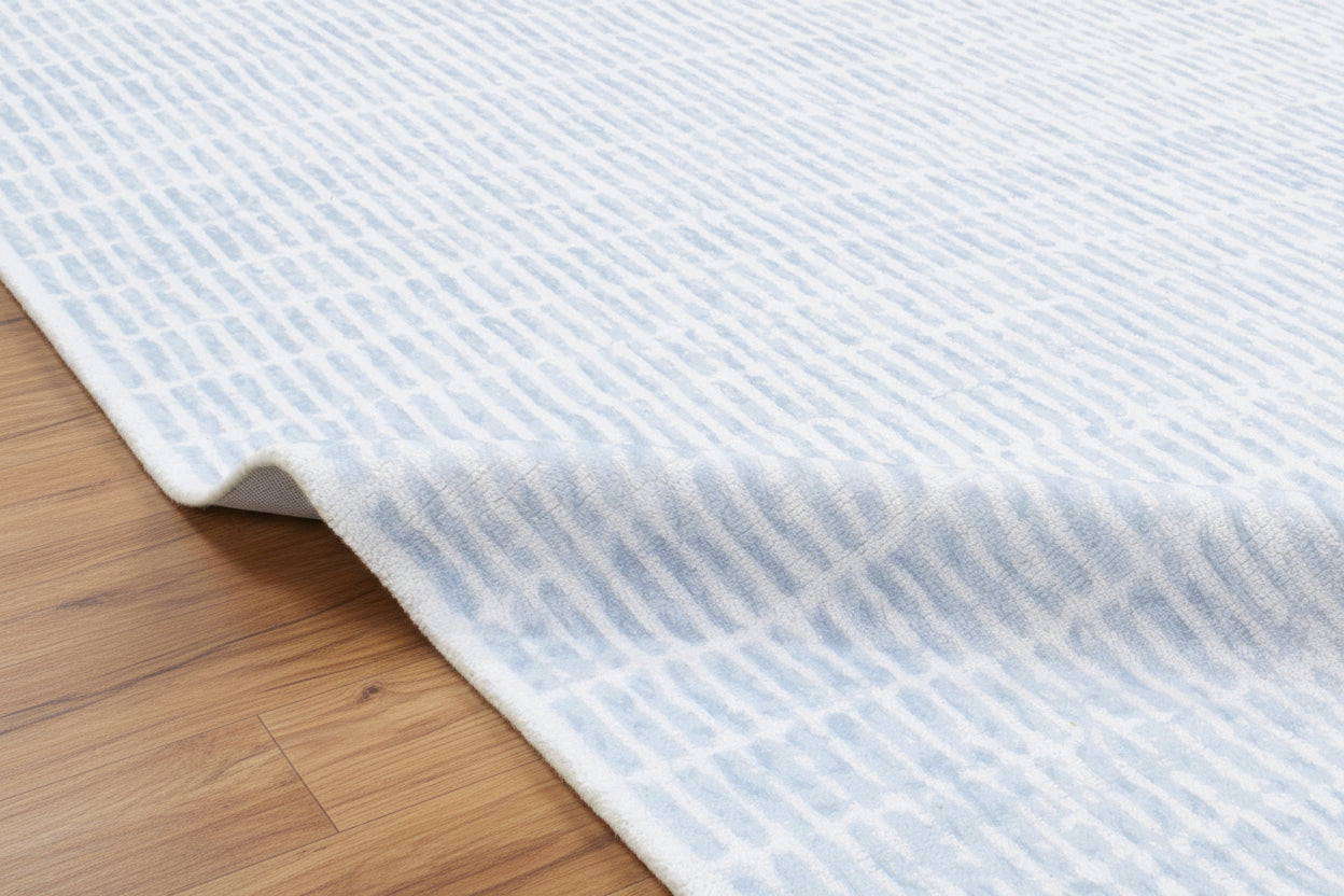 Capitola Handmade Blue Soft Rug | Modern Abstract Linear Grids Checks Area Rug   9122059026581