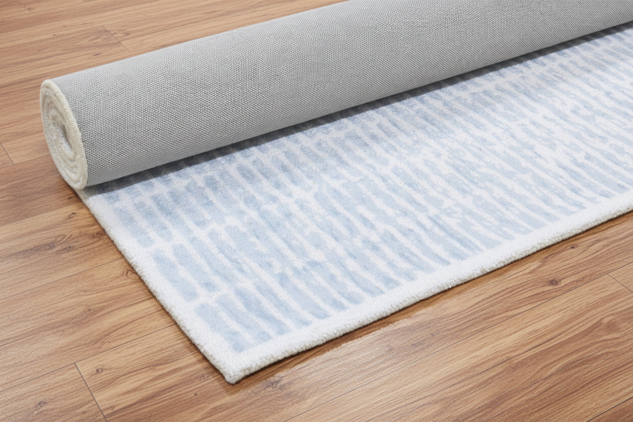 Capitola Handmade Blue Soft Rug | Modern Abstract Linear Grids Checks Area Rug   9122059026581