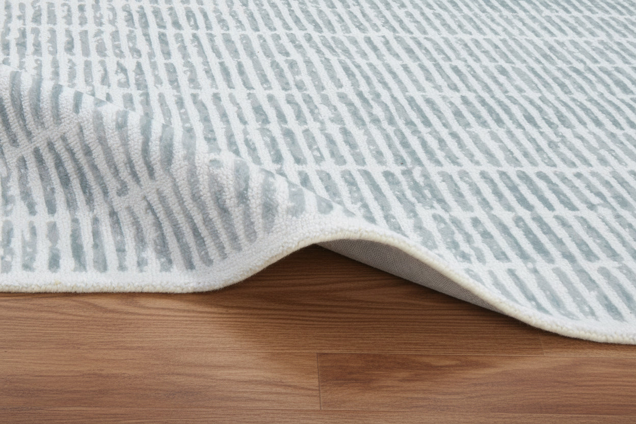 Capitolara Handmade Aqua Blue Soft Rug | Modern Abstract Linear Grids Checks Area Rug   9123653714069