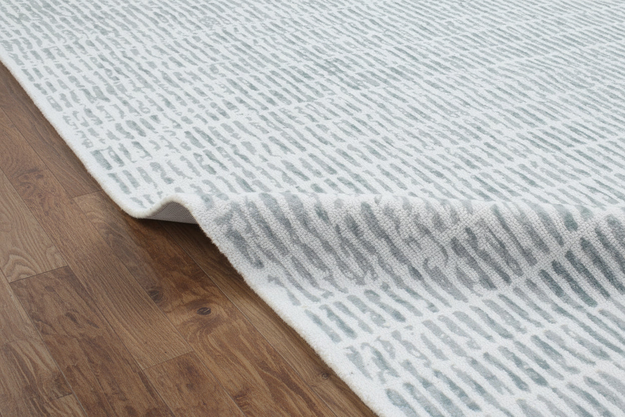 Capitolara Handmade Aqua Blue Soft Rug | Modern Abstract Linear Grids Checks Area Rug   9123653714069