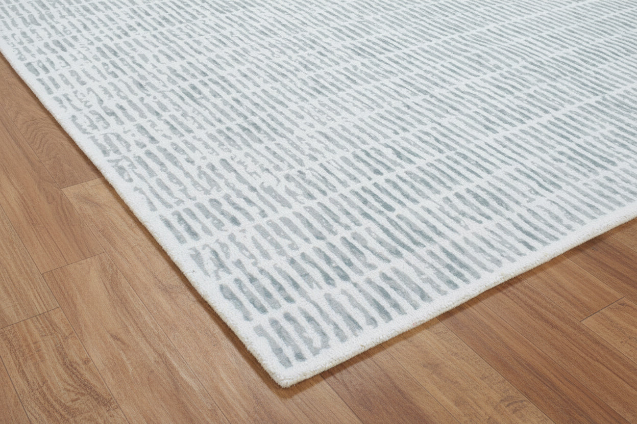 Capitolara Handmade Aqua Blue Soft Rug | Modern Abstract Linear Grids Checks Area Rug   9123653714069