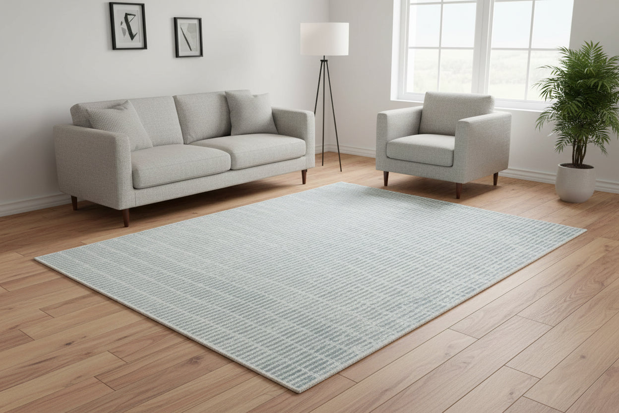 Capitolara Handmade Aqua Blue Soft Rug | Modern Abstract Linear Grids Checks Area Rug   9123653714069