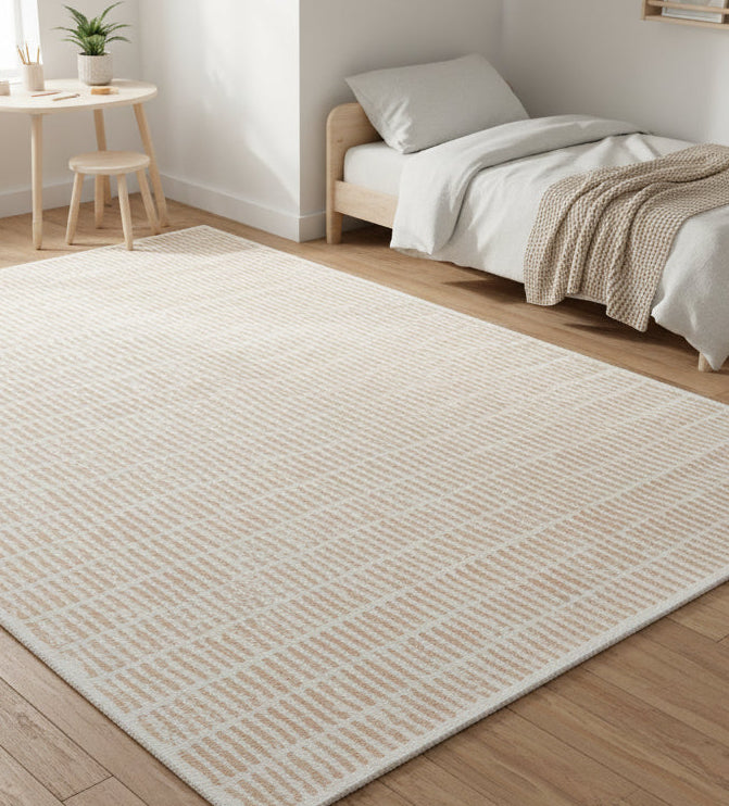 Capitolara Handmade Beige Nursery Soft Rug | Modern Abstract Linear Grids Checks Area Rug   9121444888725