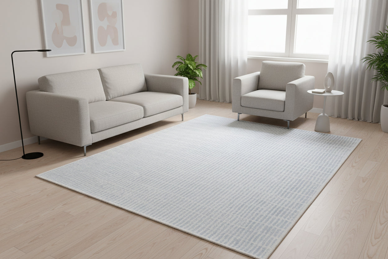 Capitolara Handmade Blue Soft Rug | Modern Abstract Linear Grids Checks Area Rug   9122059026581