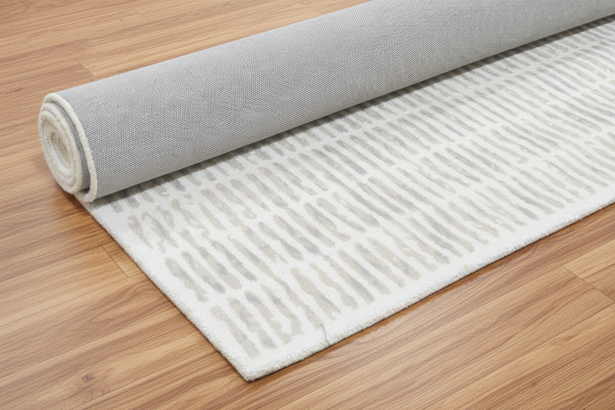 Capitolara Handmade Grey Soft Rug | Modern Abstract Linear Grids Checks Area Rug   9121454981269