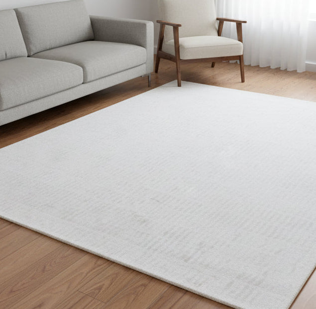 Capitolara Handmade White Soft Rug – Modern Abstract Linear Grids Checks Area Rug   9123593060501