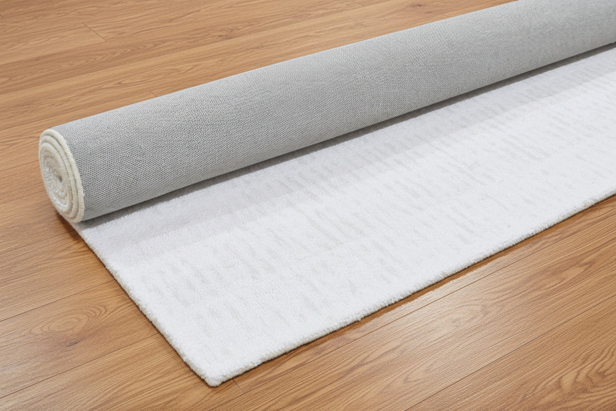 Capitolara Handmade White Soft Rug – Modern Abstract Linear Grids Checks Area Rug   9123593060501