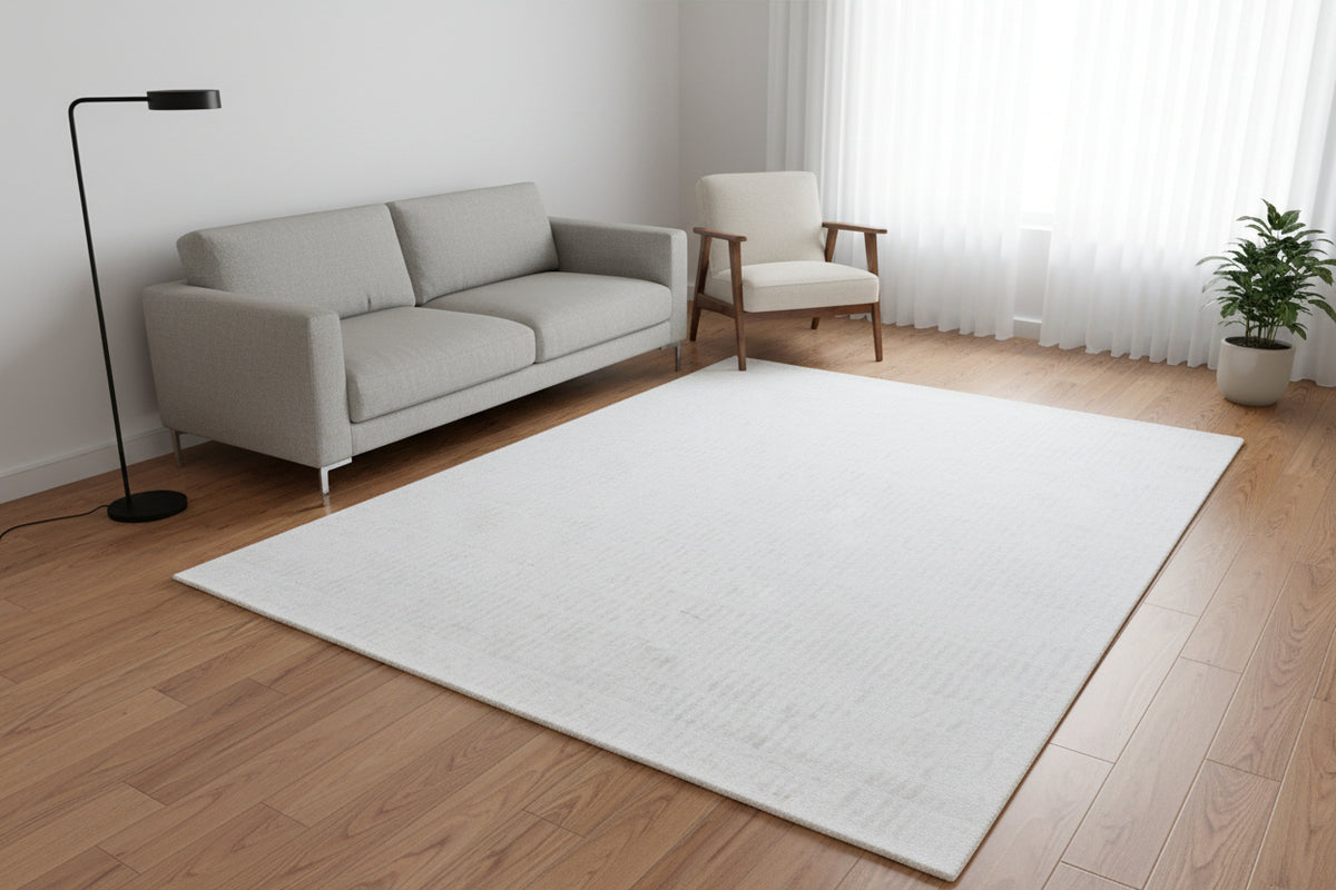 Capitolara Handmade White Soft Rug – Modern Abstract Linear Grids Checks Area Rug   9123593060501