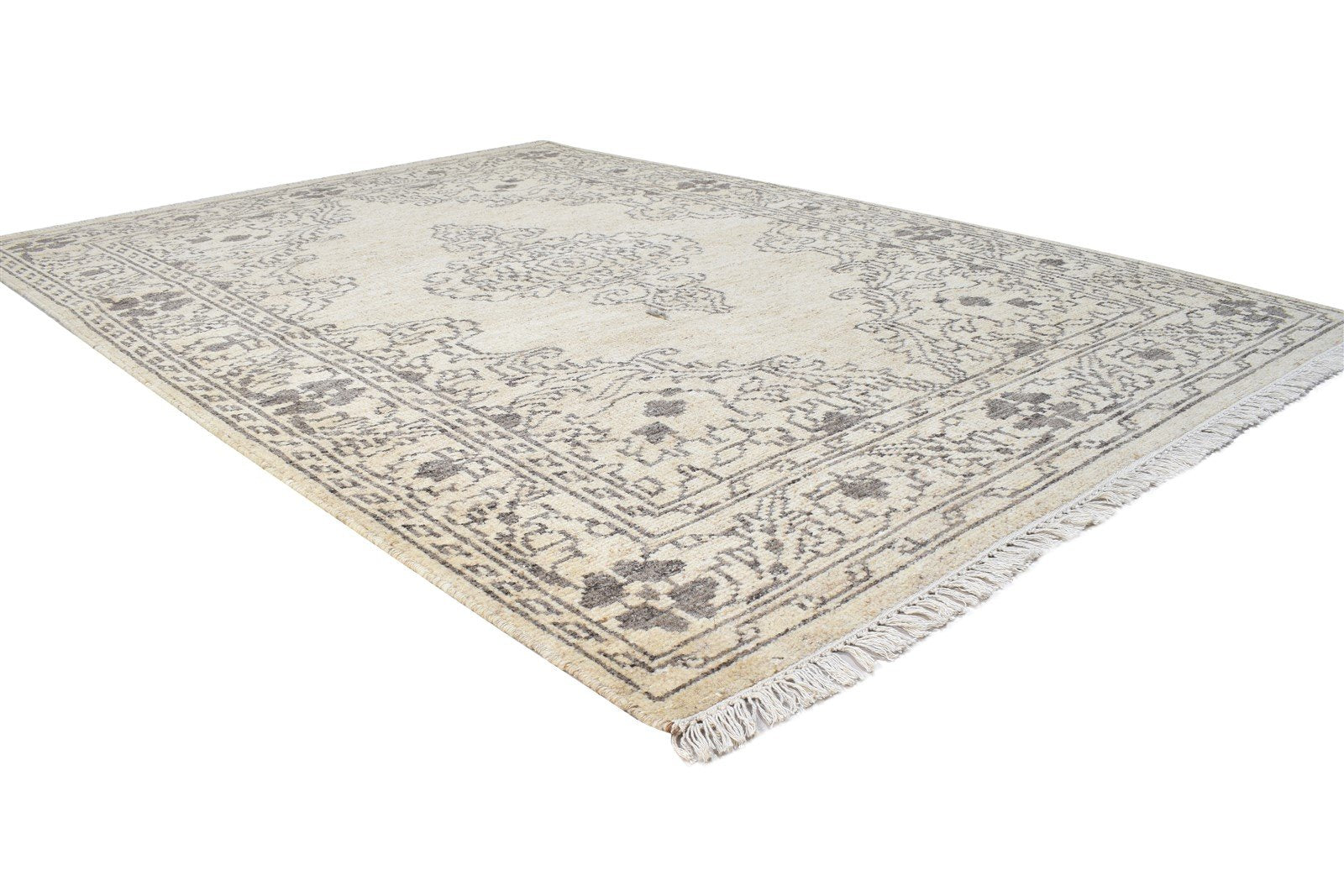 Carlotta Hand Knotted Beige Wool Rug 5' X 8' Persian Mughal Medallion   7864905203861