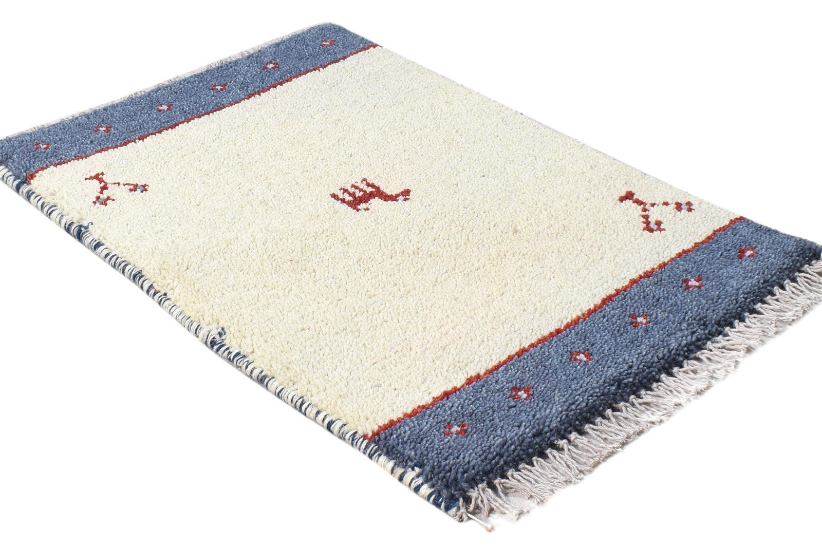 Caroline Cream Wool Rug 1' X 2' Persian Hand Knotted Southwestern Tribal   7865184977045