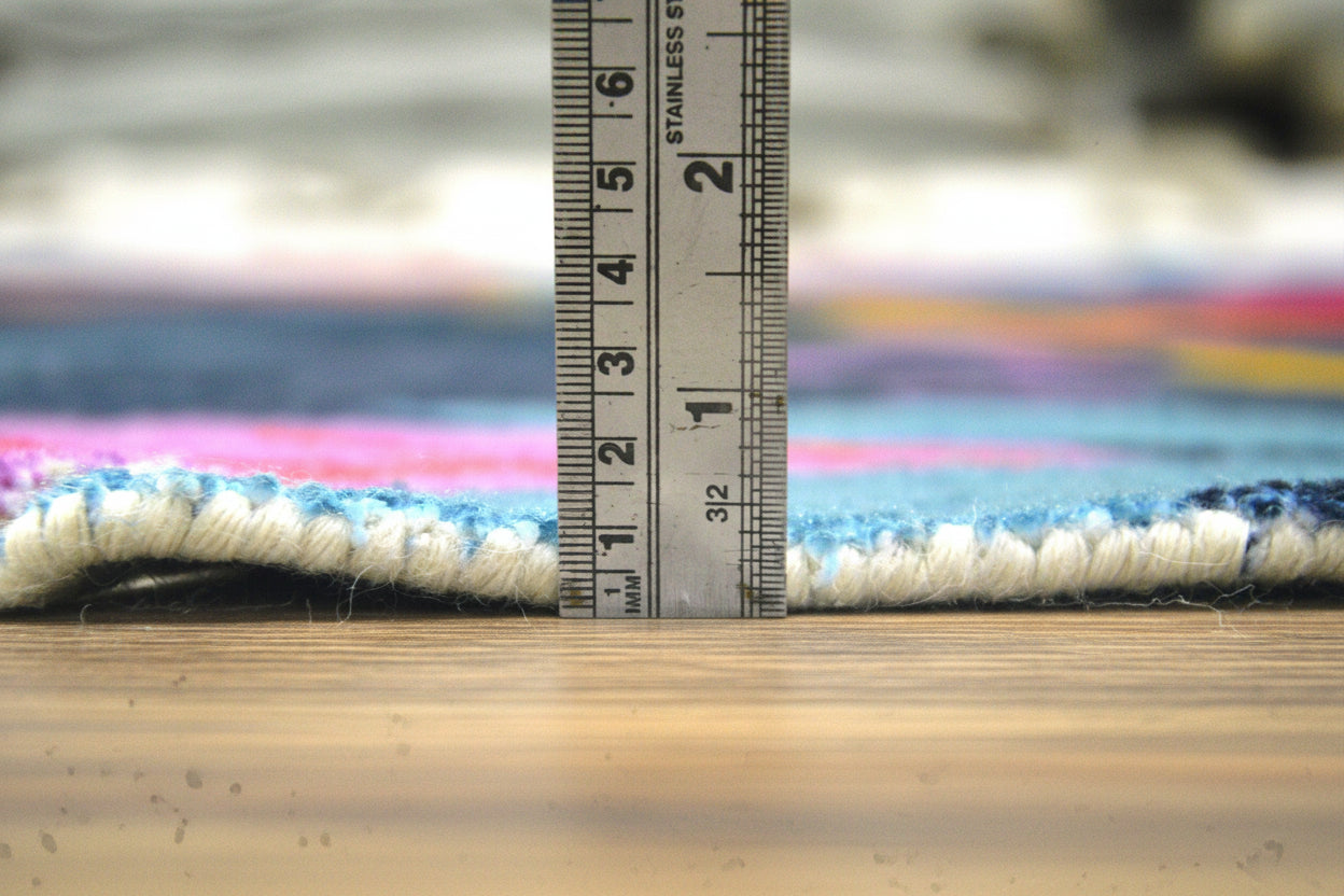 Cassia Navy Blue & Multicolor Scalloped Floral Area Kids Playroom Rug   9014781902997