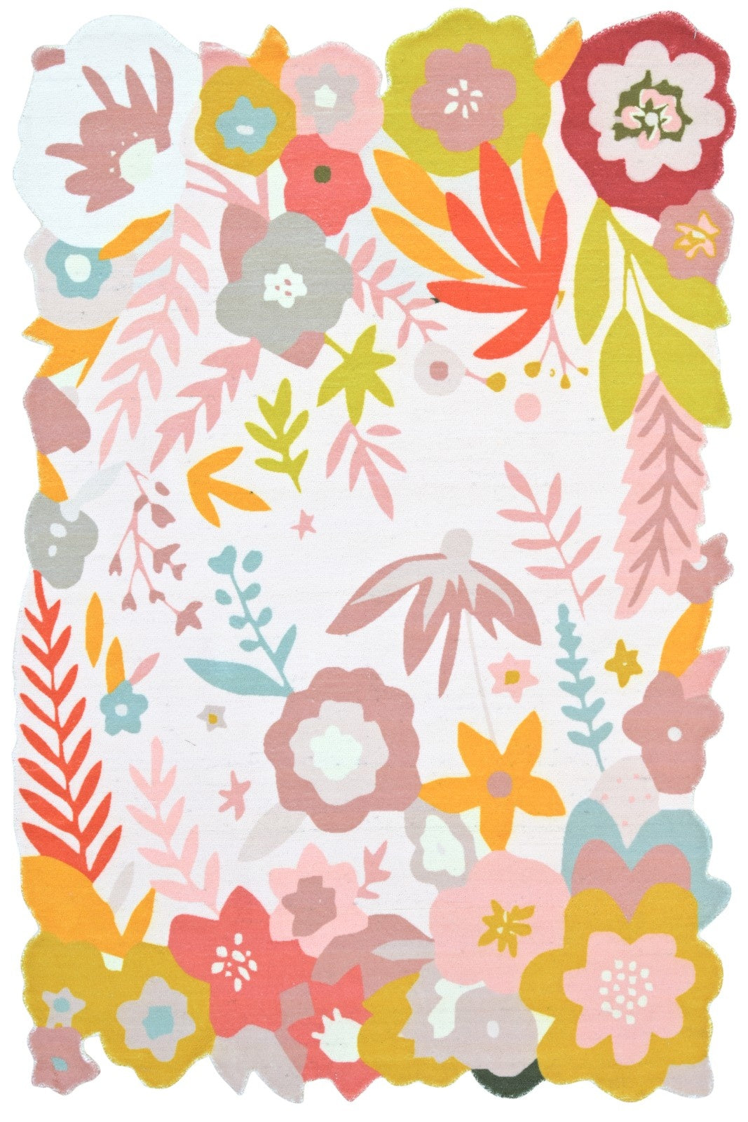 Cassia Off-White & Multicolor Scalloped Floral Area Kids Playroom Rug   9126551290005