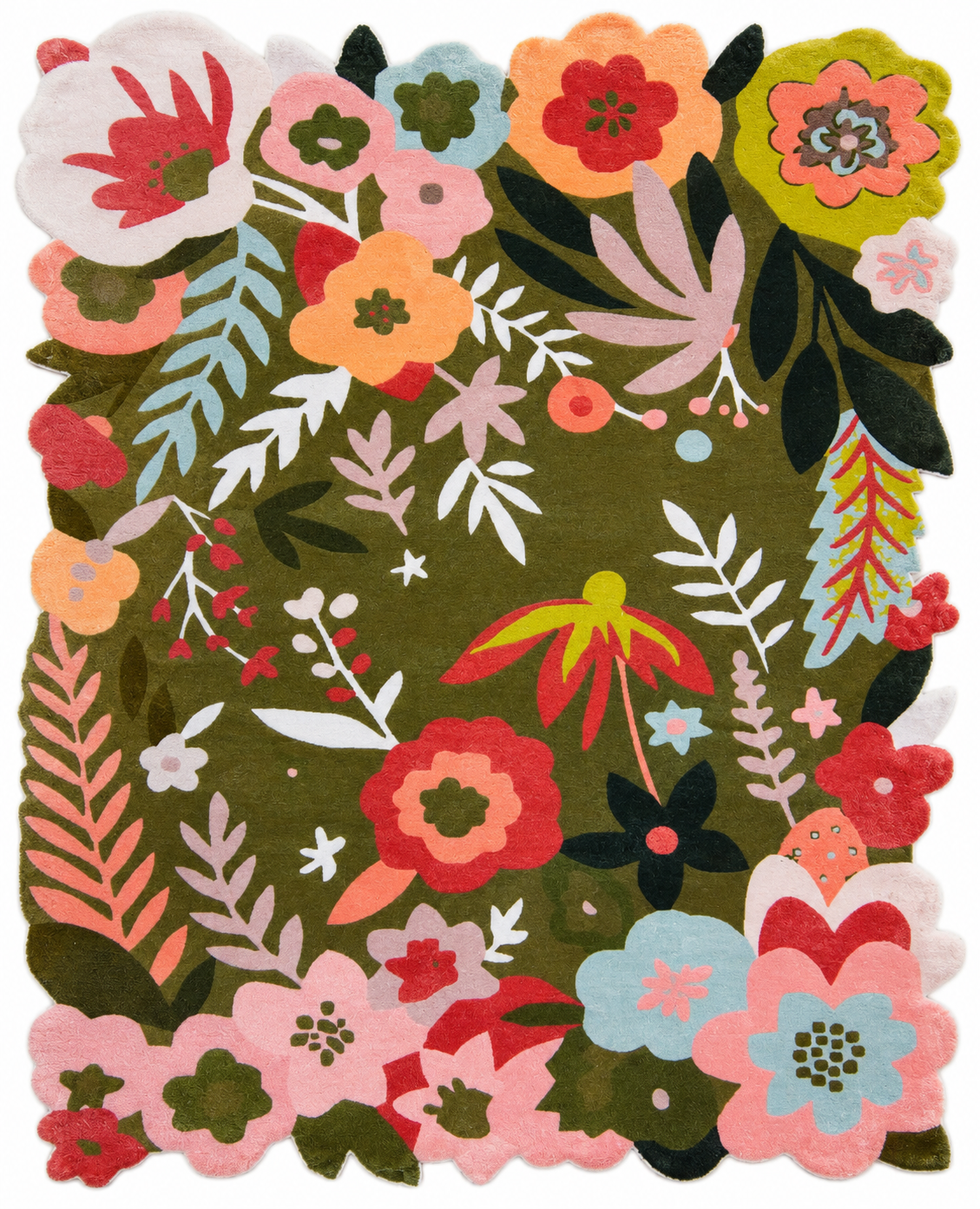 Cassia Olive Green Scalloped Floral Kids Rug — Hand-Tufted Playroom & Nursery Area Rug   9014788685973