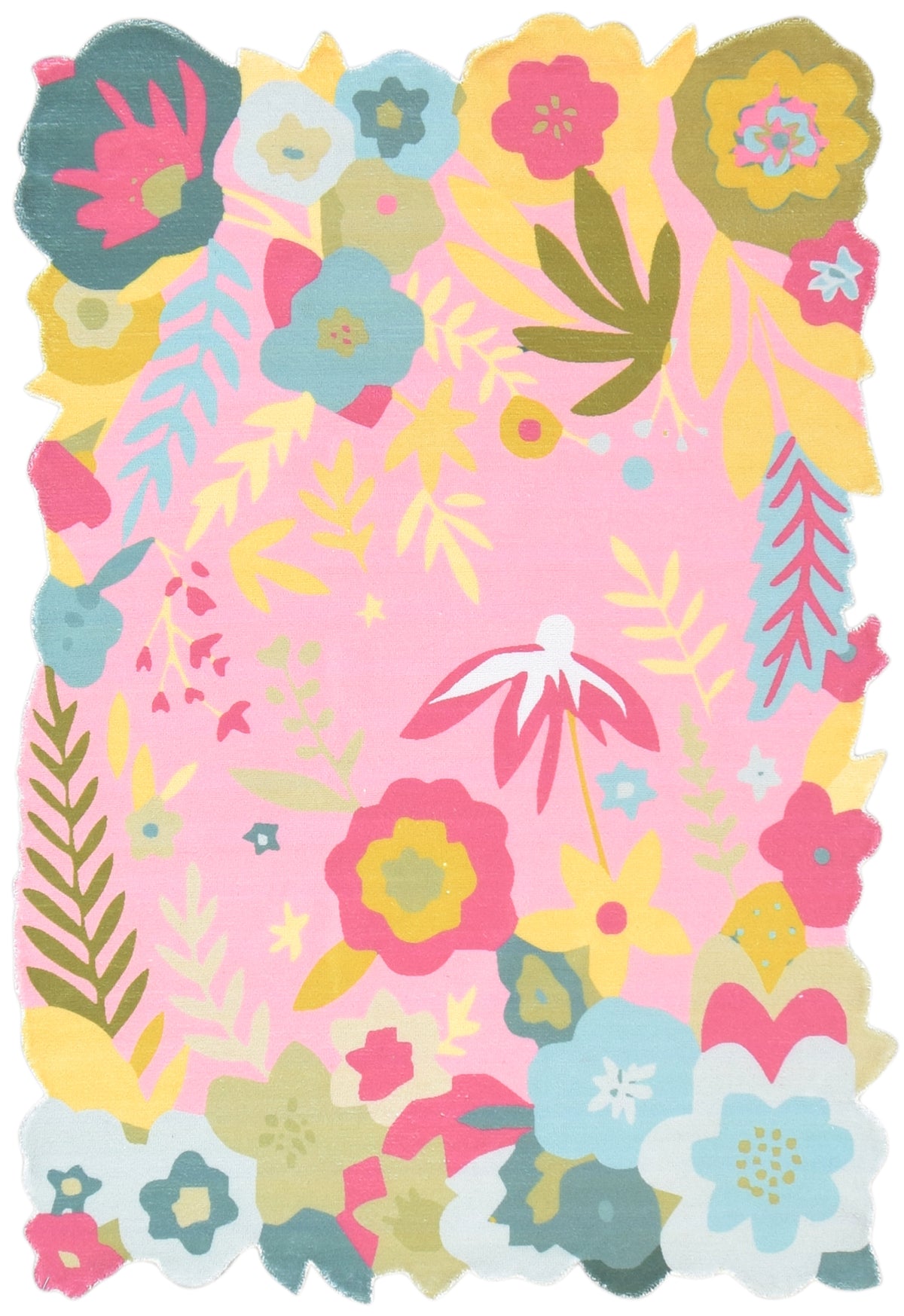 Cassia Pink & Multicolor Scalloped Floral Area Kids Playroom Rug   9014771744917