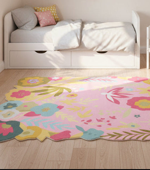 Cassia Pink & Multicolor Scalloped Floral Area Kids Playroom Rug   9014771744917