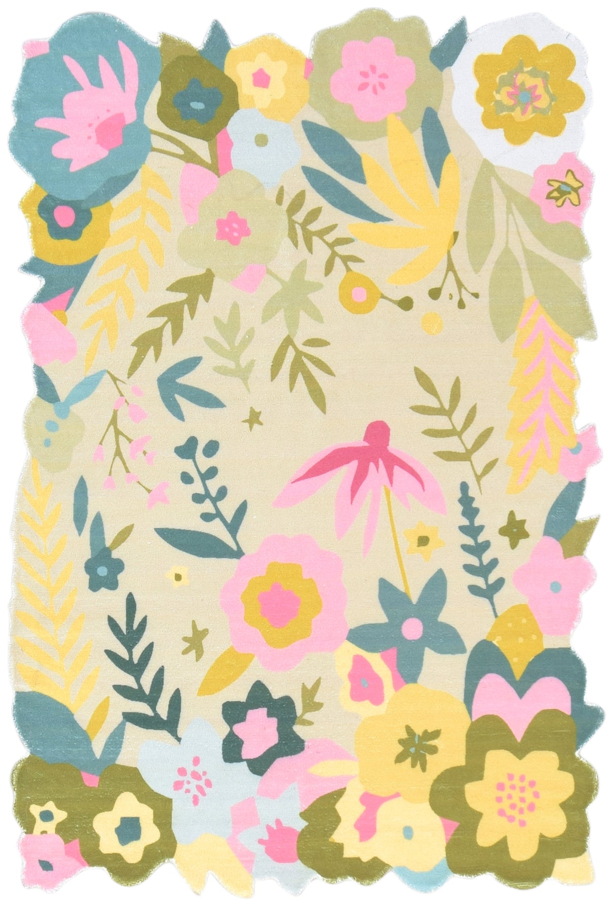 Cassia Sage Green & Multicolor Scalloped Floral Area Kids Playroom Rug   9015087005845