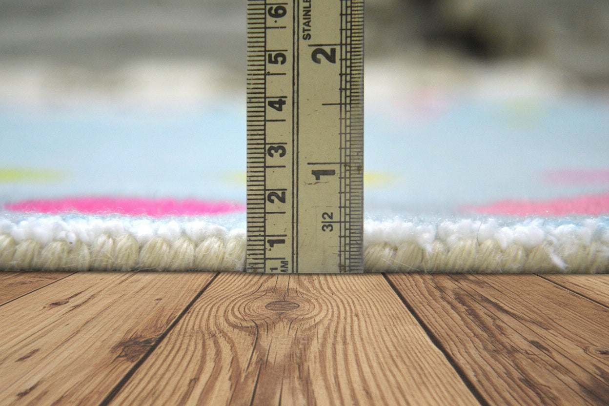 Celeste Blue Vibrant Polka Dot Border Nursery Kid's Room Rug   9014455828629