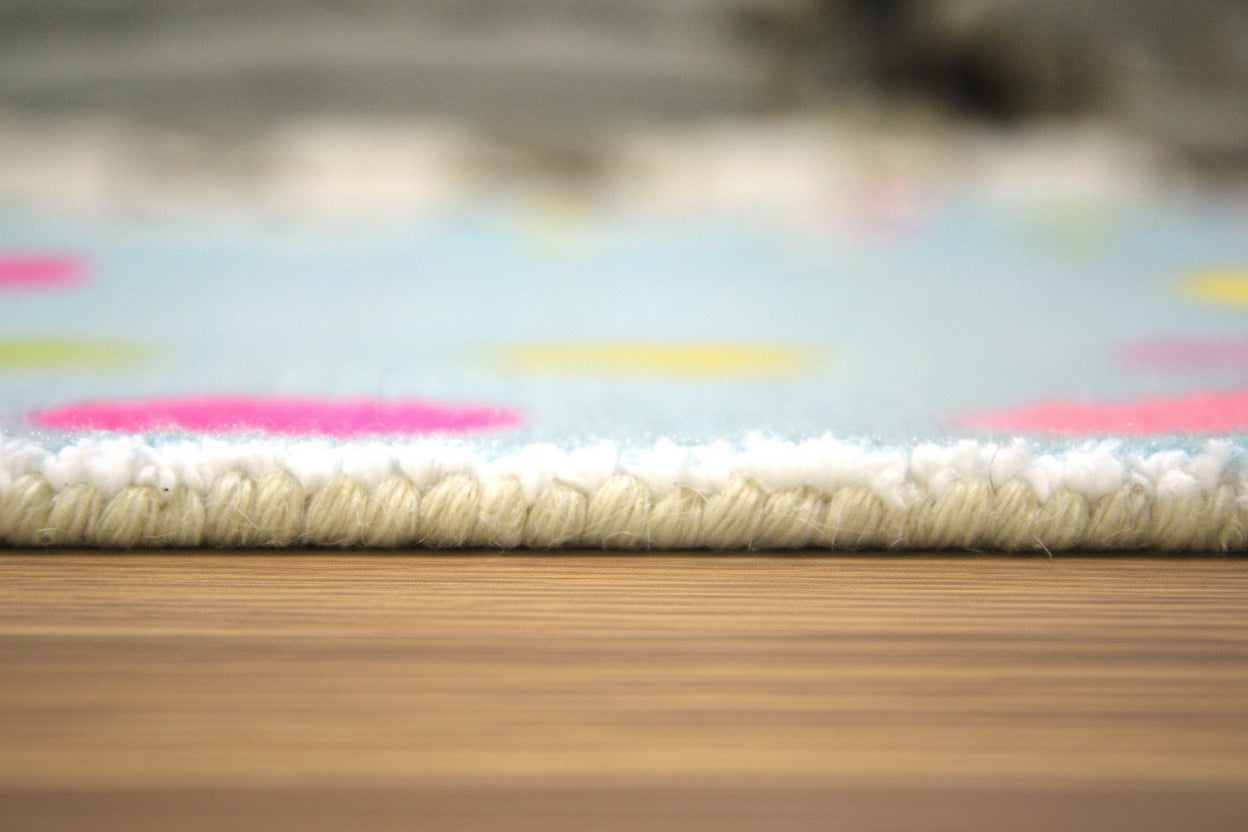 Celeste Blue Vibrant Polka Dot Border Nursery Kid's Room Rug   9014455828629