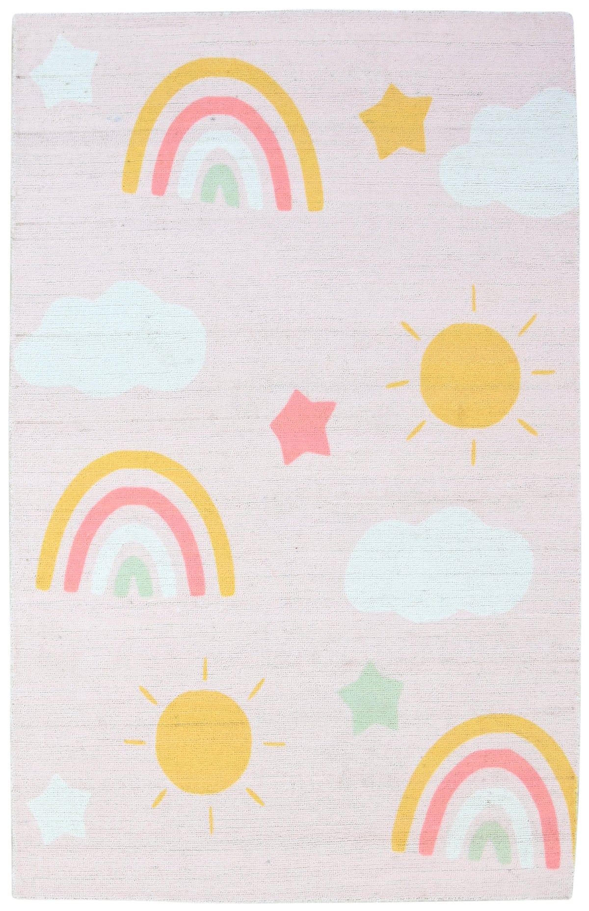 Celestial Rainbow Blush Pink Handmade Kids Rug – Cloud & Sunshine Nursery Rug   9080716689557