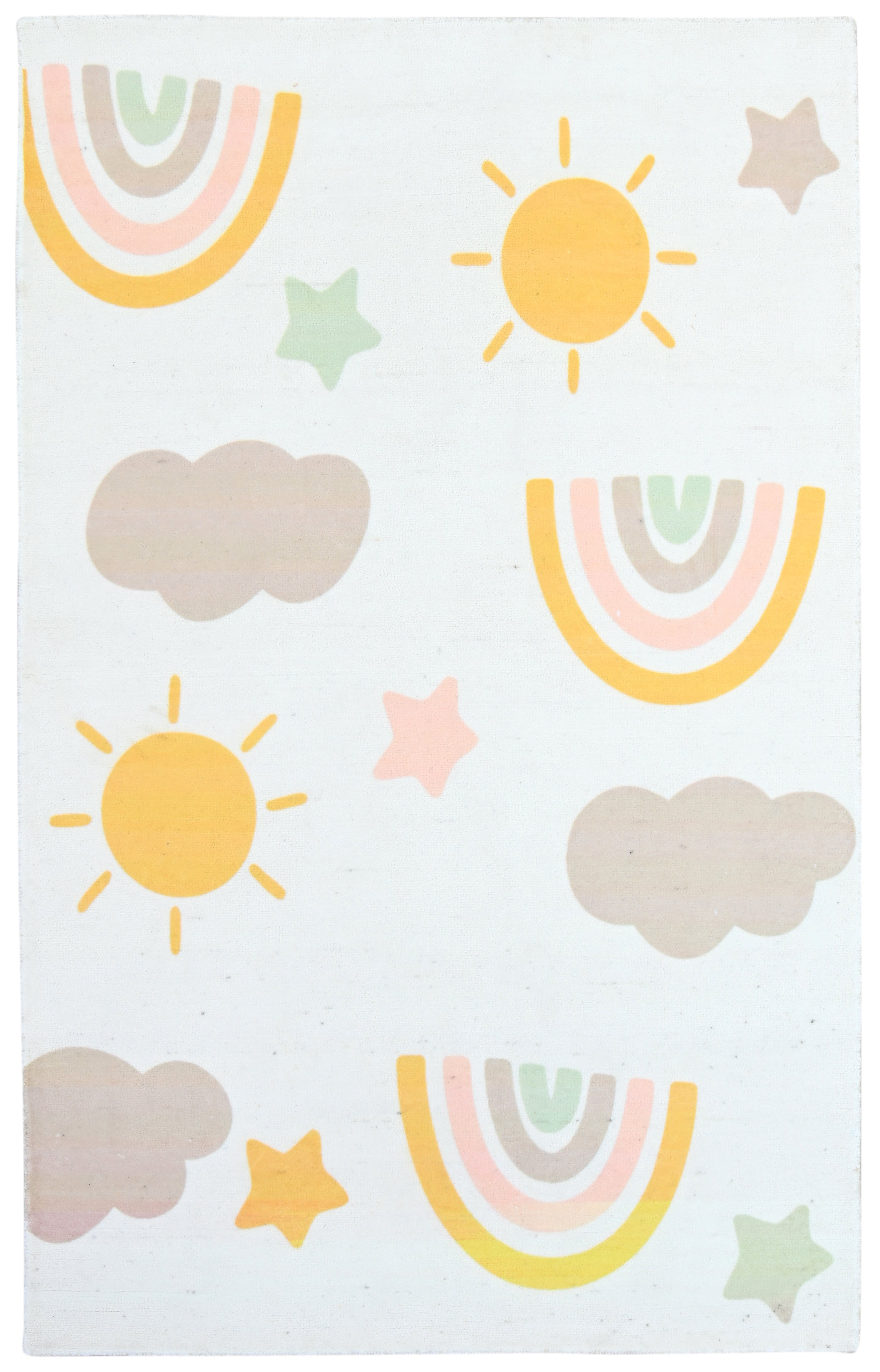 Celestial Rainbow Off White Handmade Kids Rug |Cloud, Sunshine Stars Nursery Rug   9080535613589