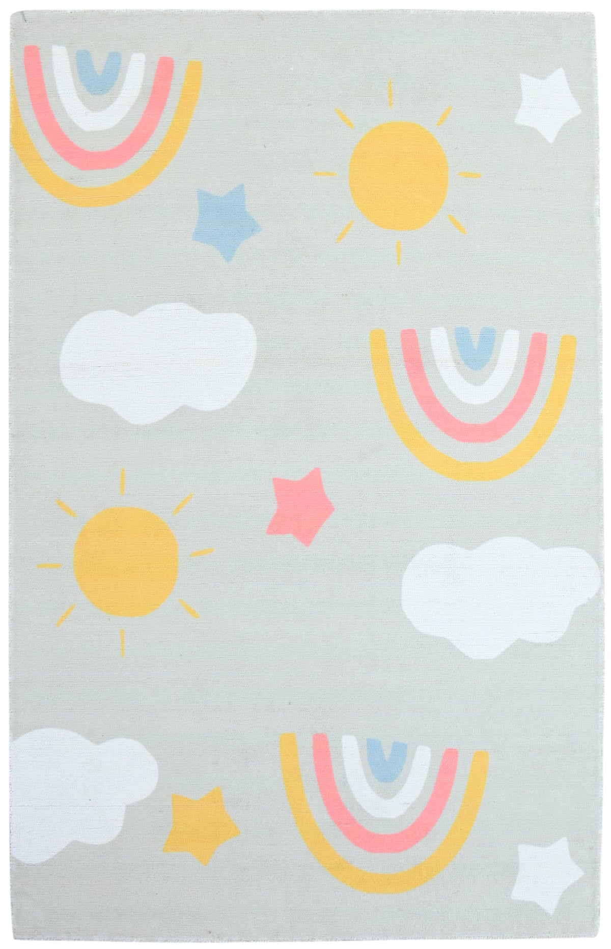 Celestial Rainbow Soft Sage Gray Kids Area Rug – Cloud & Sunshine Nursery Playroom Rug   9080506679445