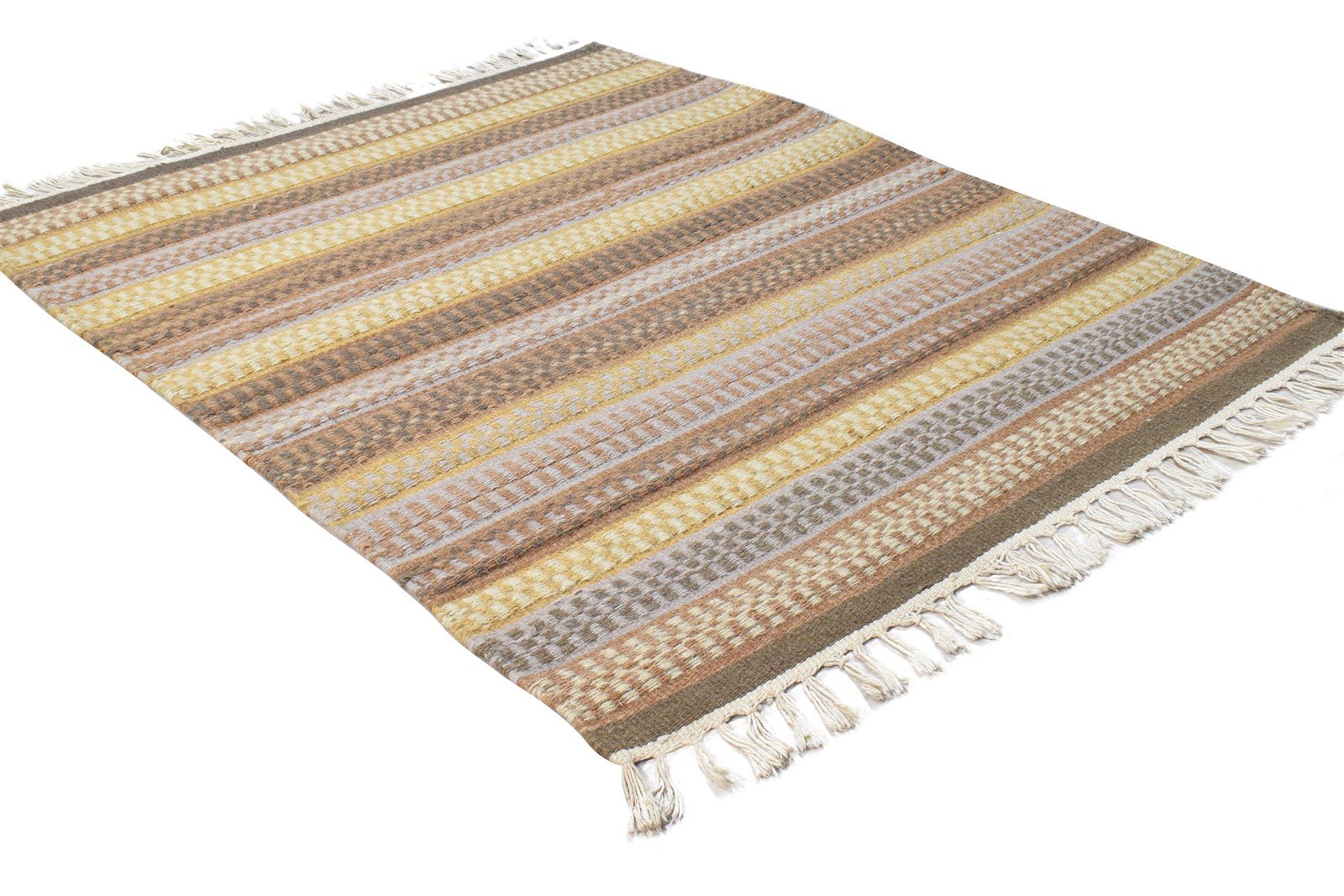 Celinda Brown Wool Rug 3' X 3' Southwestern Dhurrie Gabbeh Striped   7865072091285