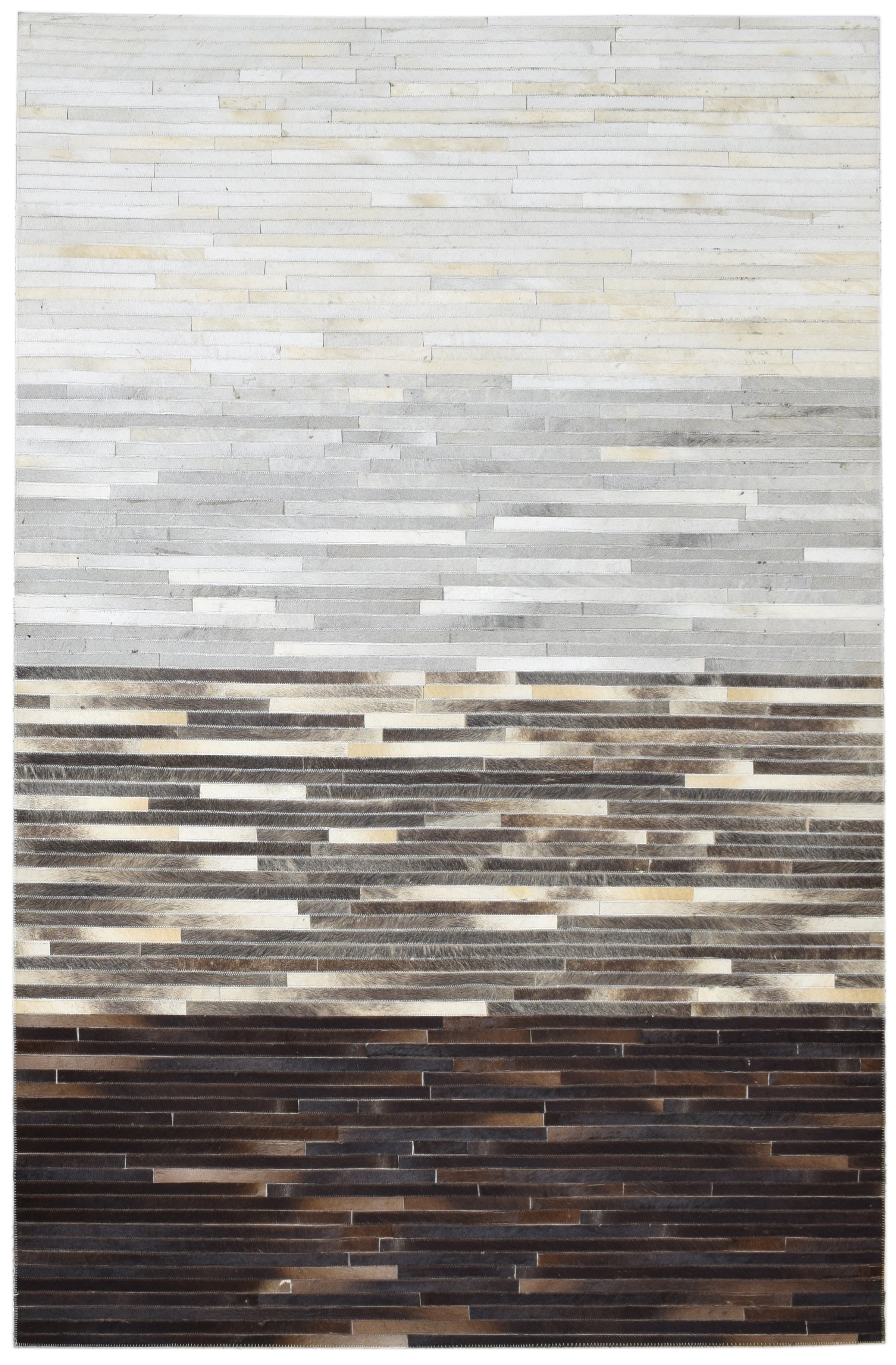 Chandal Handmade Grey & Charcoal Leather Rug – Striped Patchwork Cowhide Rug   9061014175893