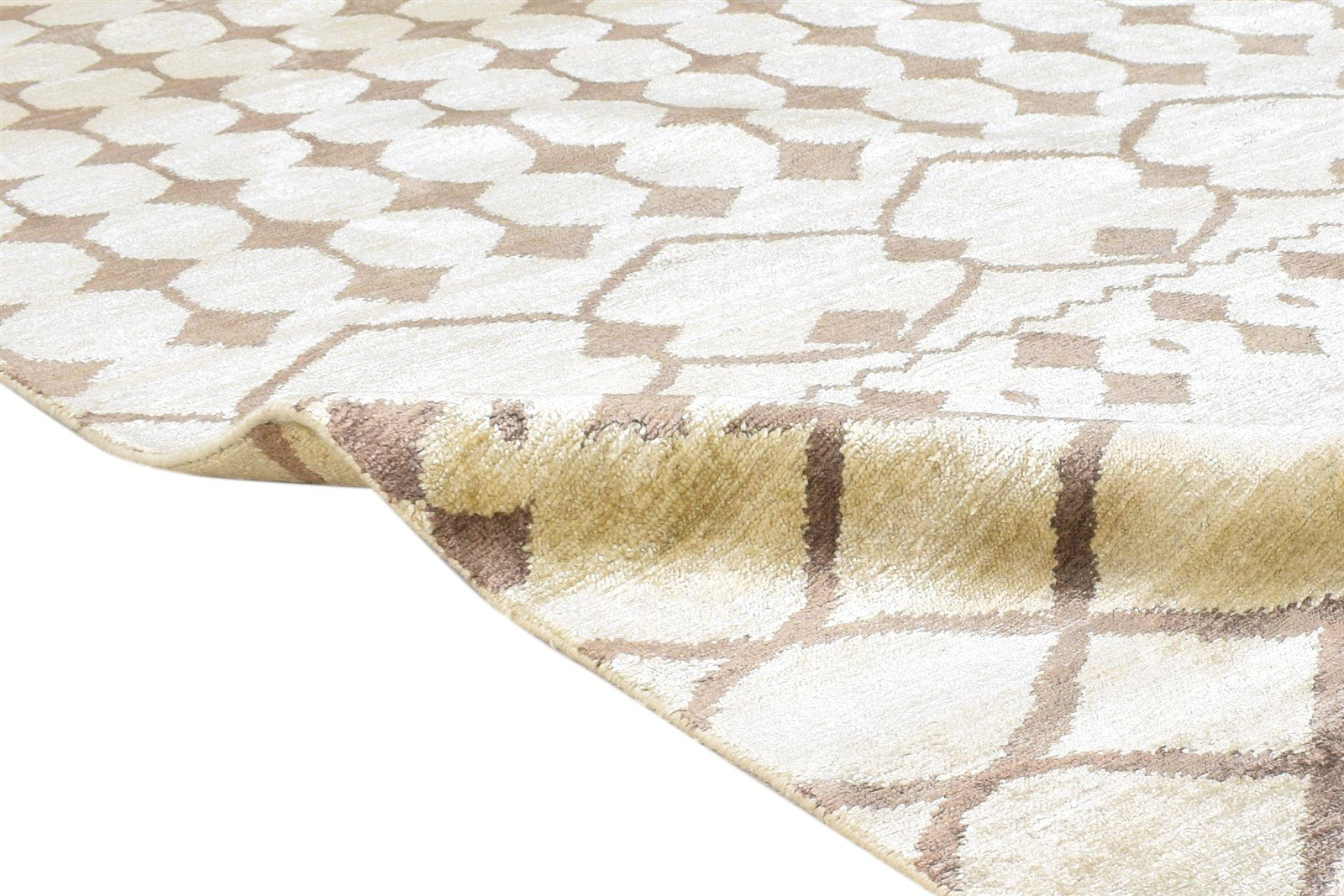Chantal 6' X 9' Rug Silk Cream Modern Hand Knotted Moroccan Geometric   7865070878869