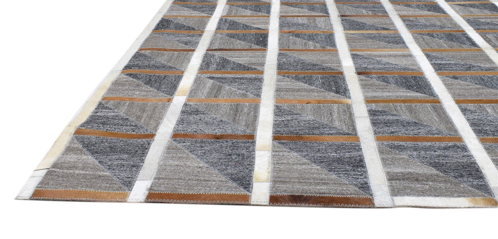 Charcoal Leather / Cotton Rug 8X10 Modern Hand Woven Scandinavian Plaids Large   7860681670805