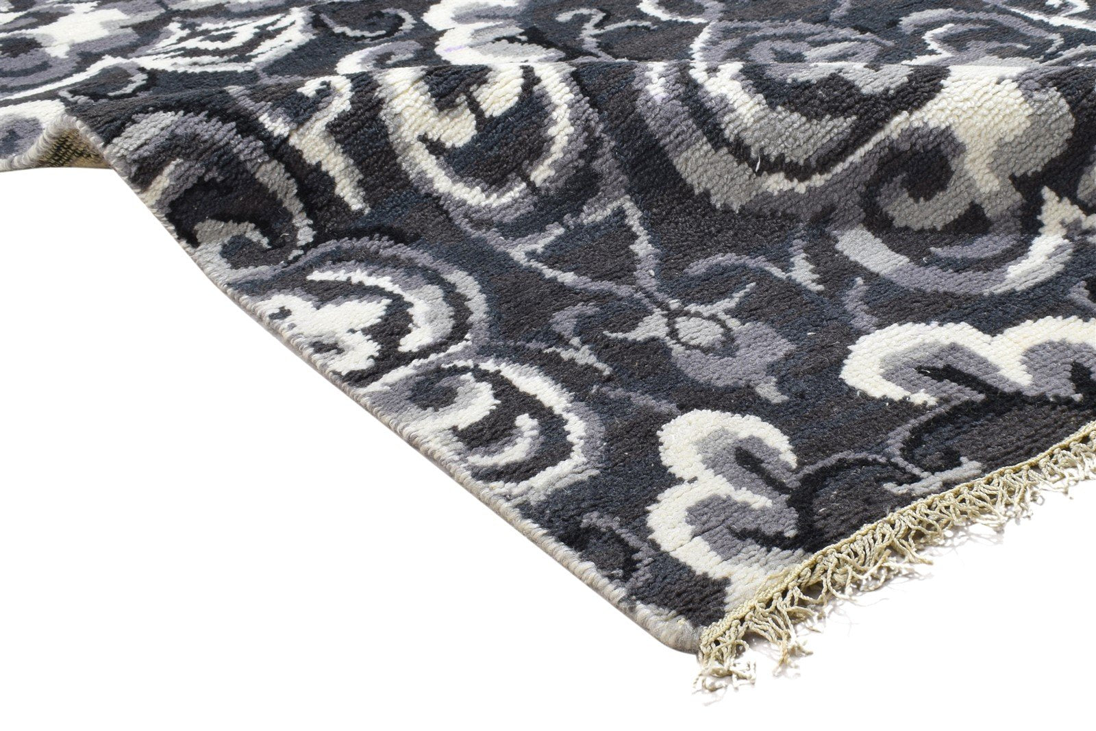 Charcoal Pet Yarn Rug 4X8 Modern Hand Knotted Moroccan Damask Room Size Runner   7864099668117